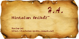 Hintalan Anikó névjegykártya